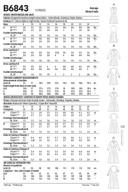 Butterick Pattern B6843 Misses' Shirtdresses  &  Sash