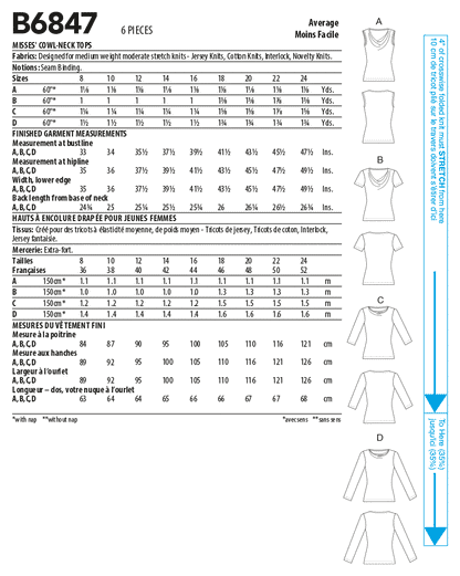 Butterick Pattern B6847 Misses' Cowl-Neck Tops