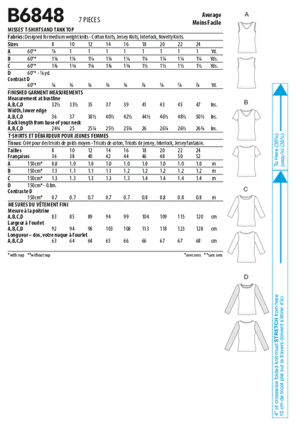 Butterick Pattern B6848 Misses' T-Shirts  &  Tank Top