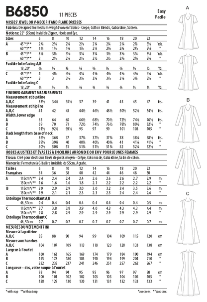 Butterick Pattern B6850 Misses' Jewel or V-Neck Fit  &  Flare Dresses