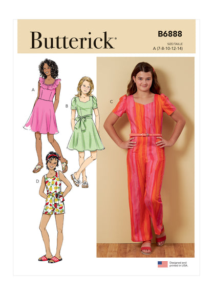 Butterick Pattern B6888 Girl Dress Jumpsuit