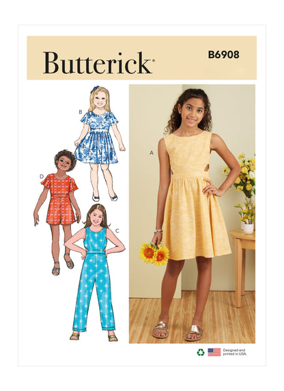 Butterick Pattern B6908 Girls' Dress, Jumpsuit and Romper