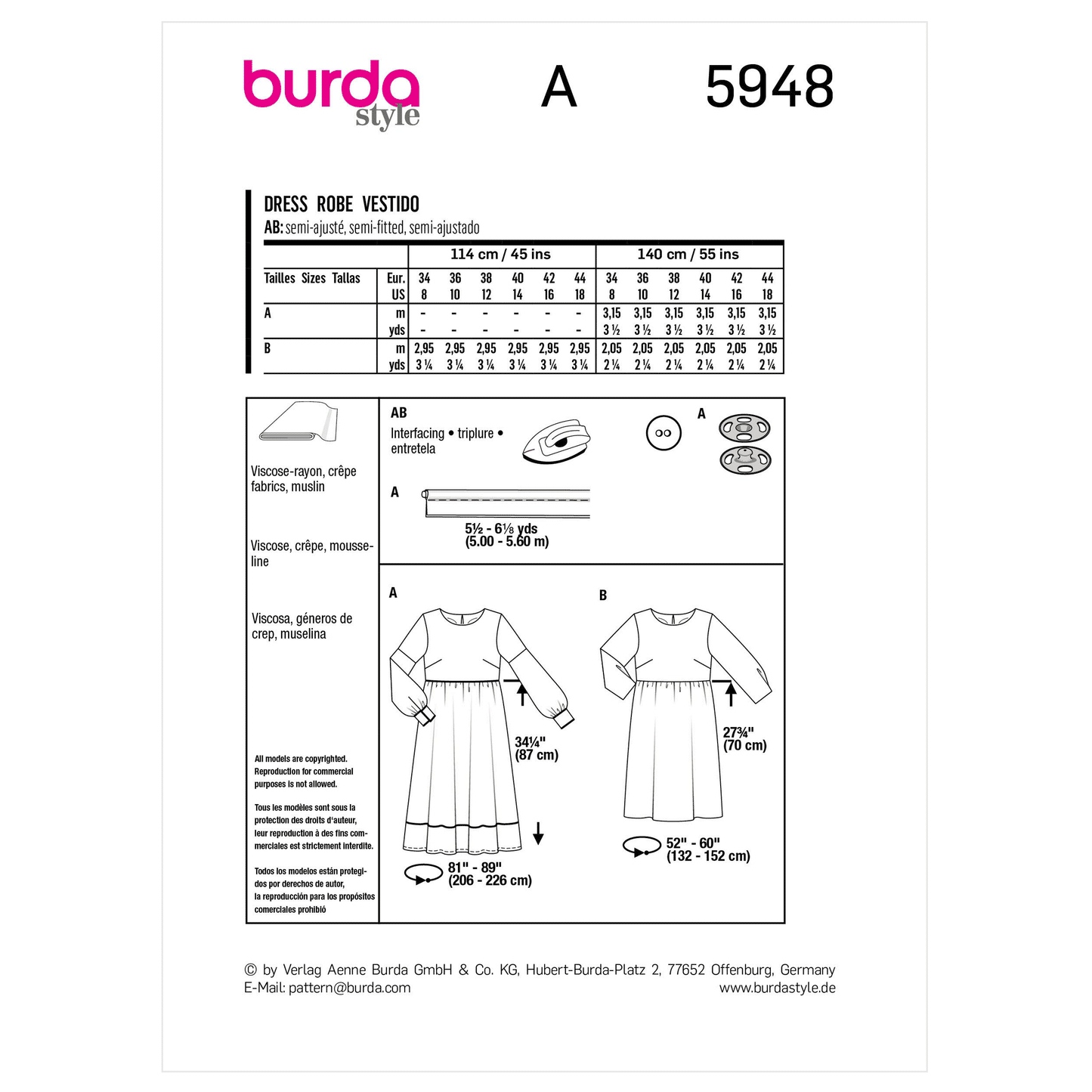 Burda Pattern X05948 Bur Misses' Dress