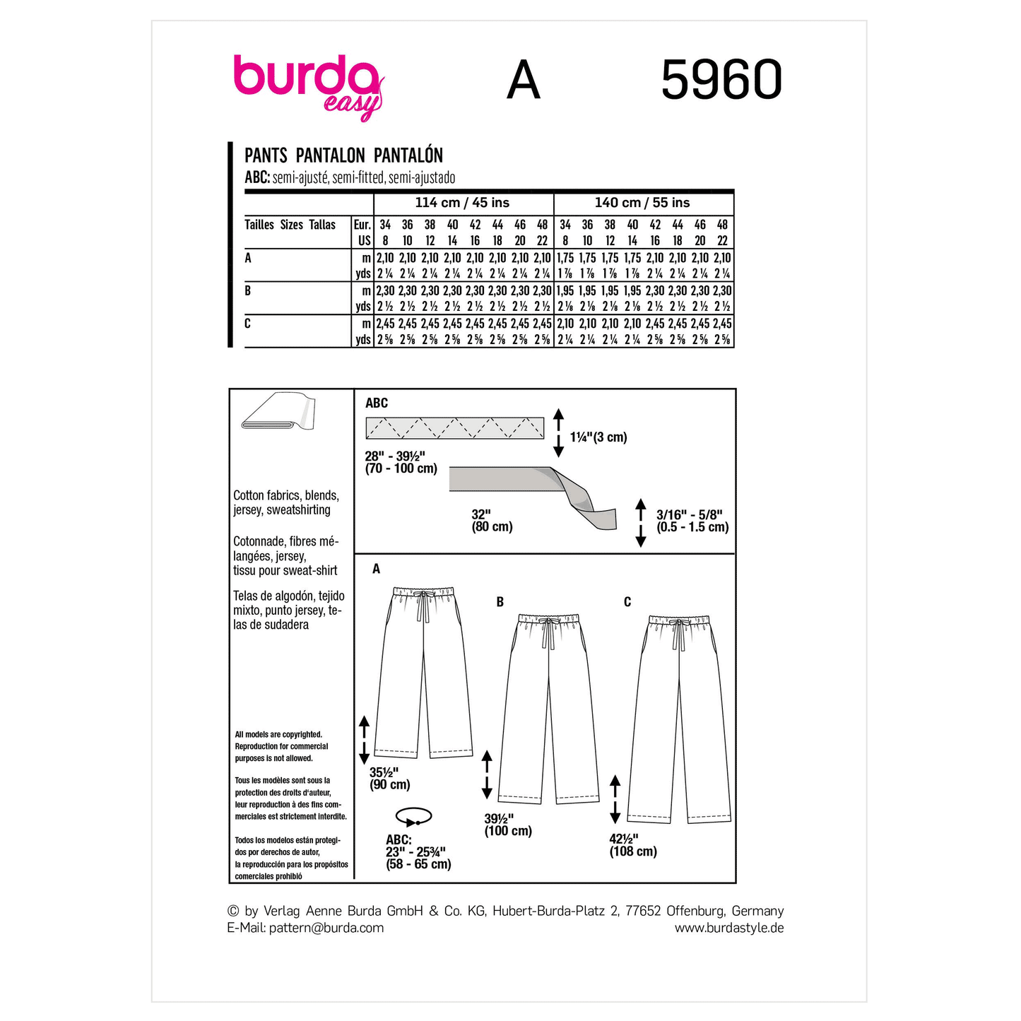 Burda Pattern X05960 Misses' Skirt/Pants