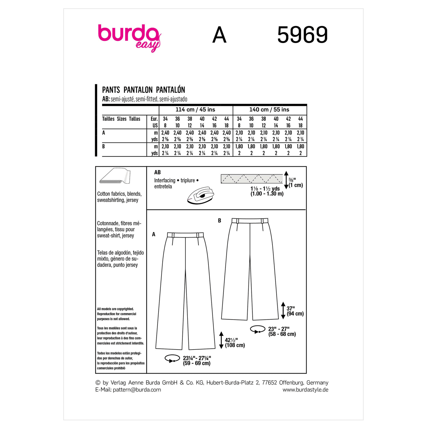 Burda Pattern X05969 Misses' Skirt/Pants