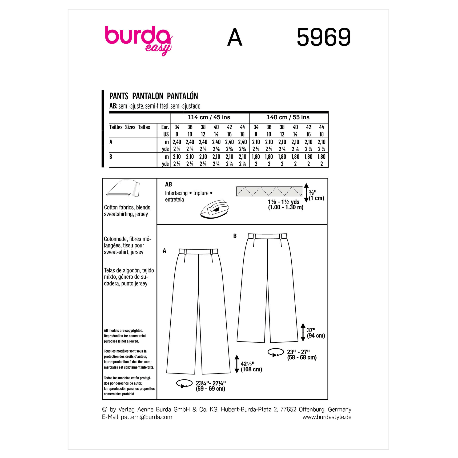 Burda Pattern X05969 Misses' Skirt/Pants