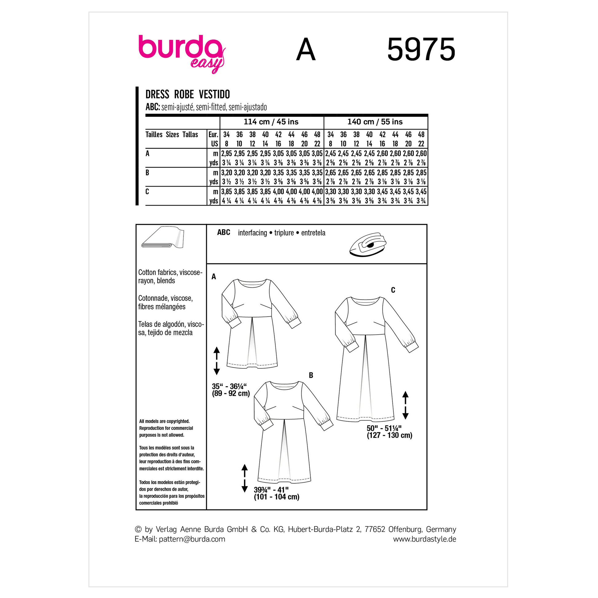 Burda Pattern X05975 Misses' Dress