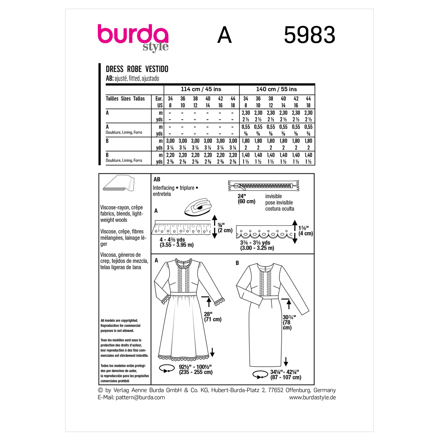 Burda Pattern X05983 Misses' Dress