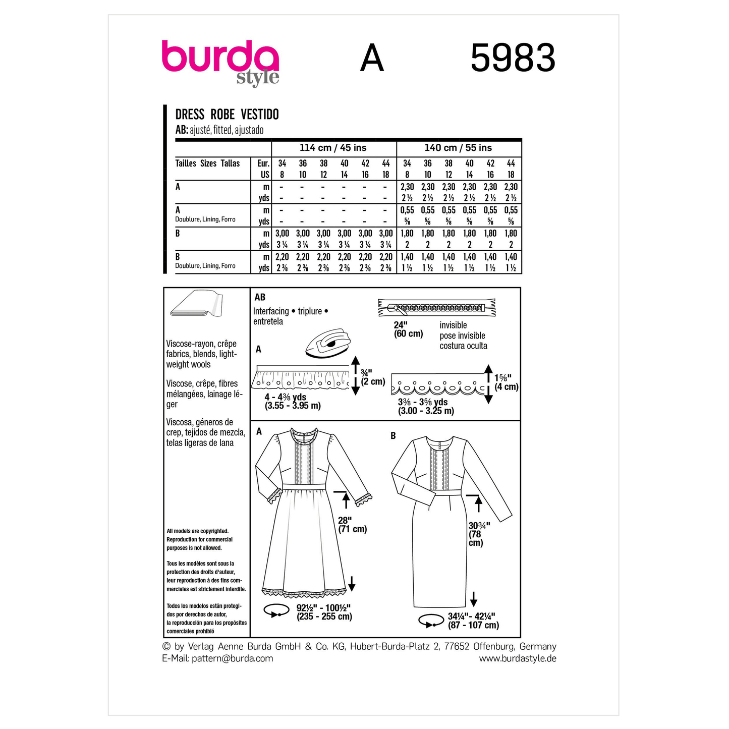 Burda Pattern X05983 Misses' Dress