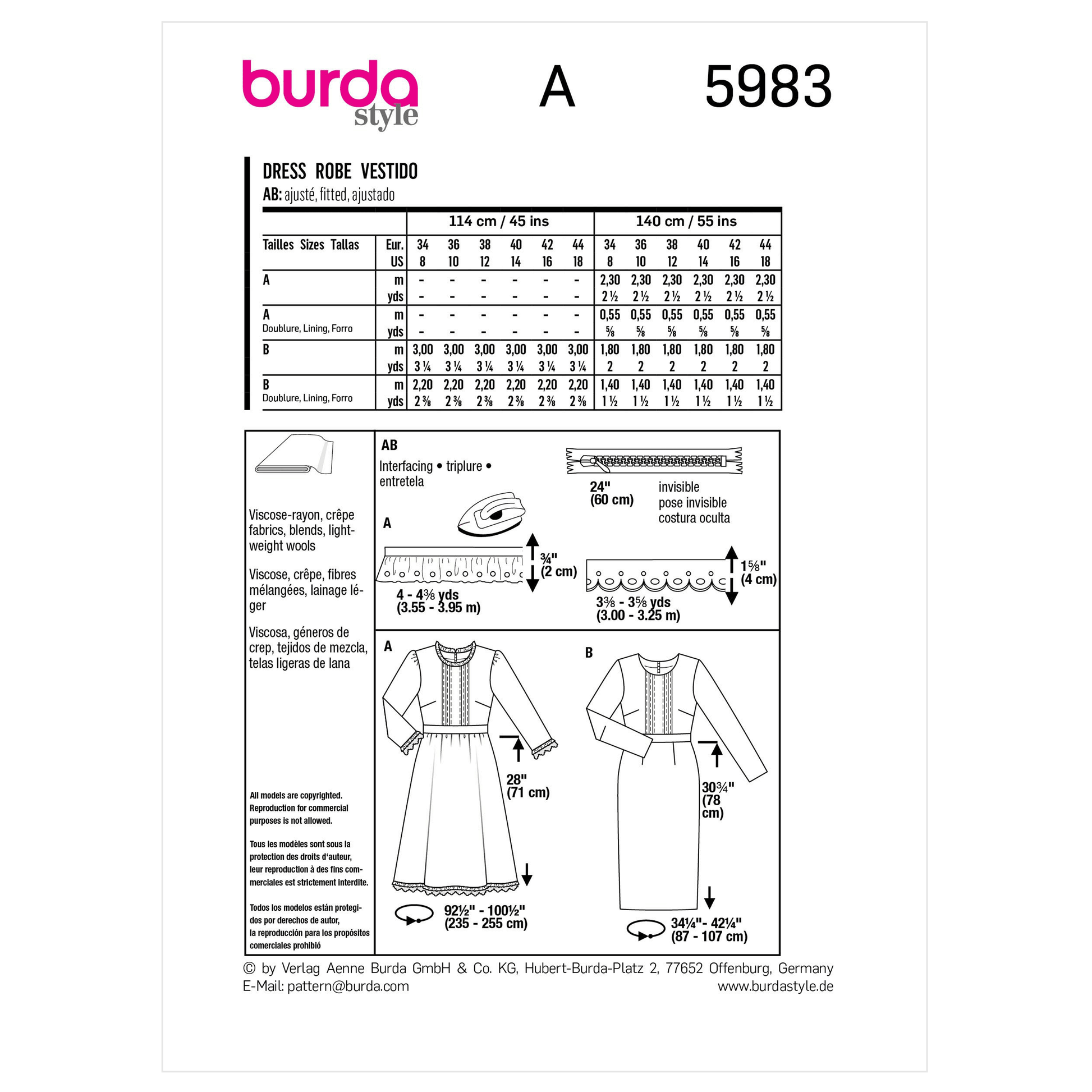 Burda Pattern X05983 Misses' Dress