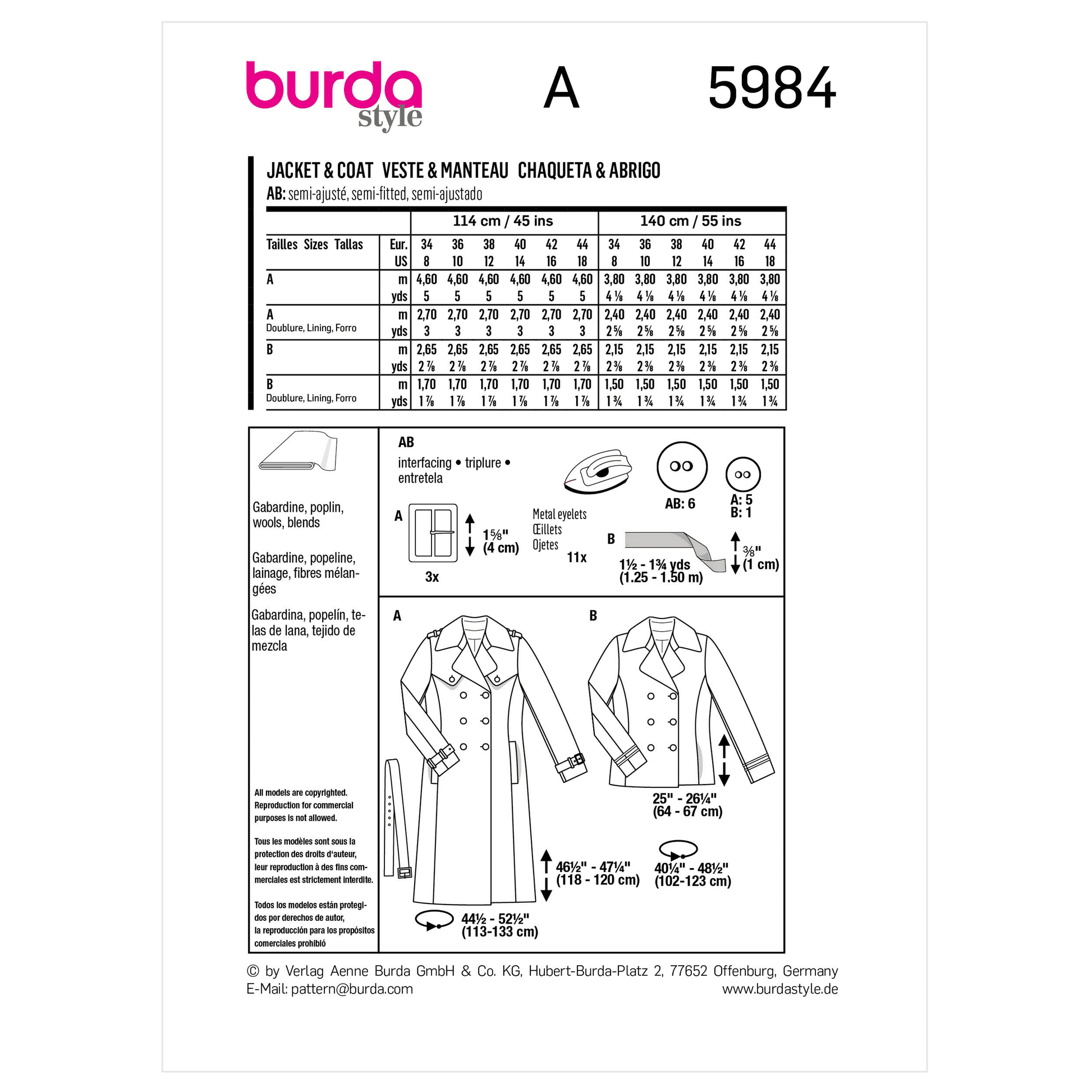 Burda Pattern X05984 Misses' Jacket