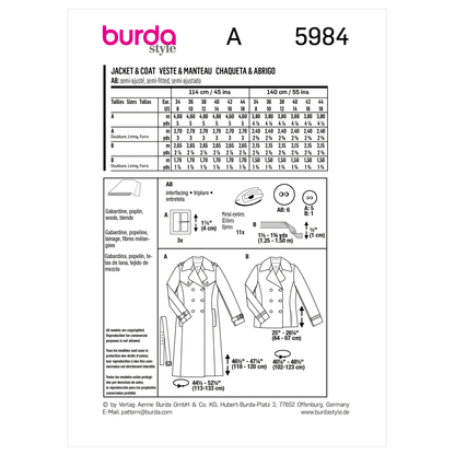 Burda Pattern X05984 Misses' Jacket