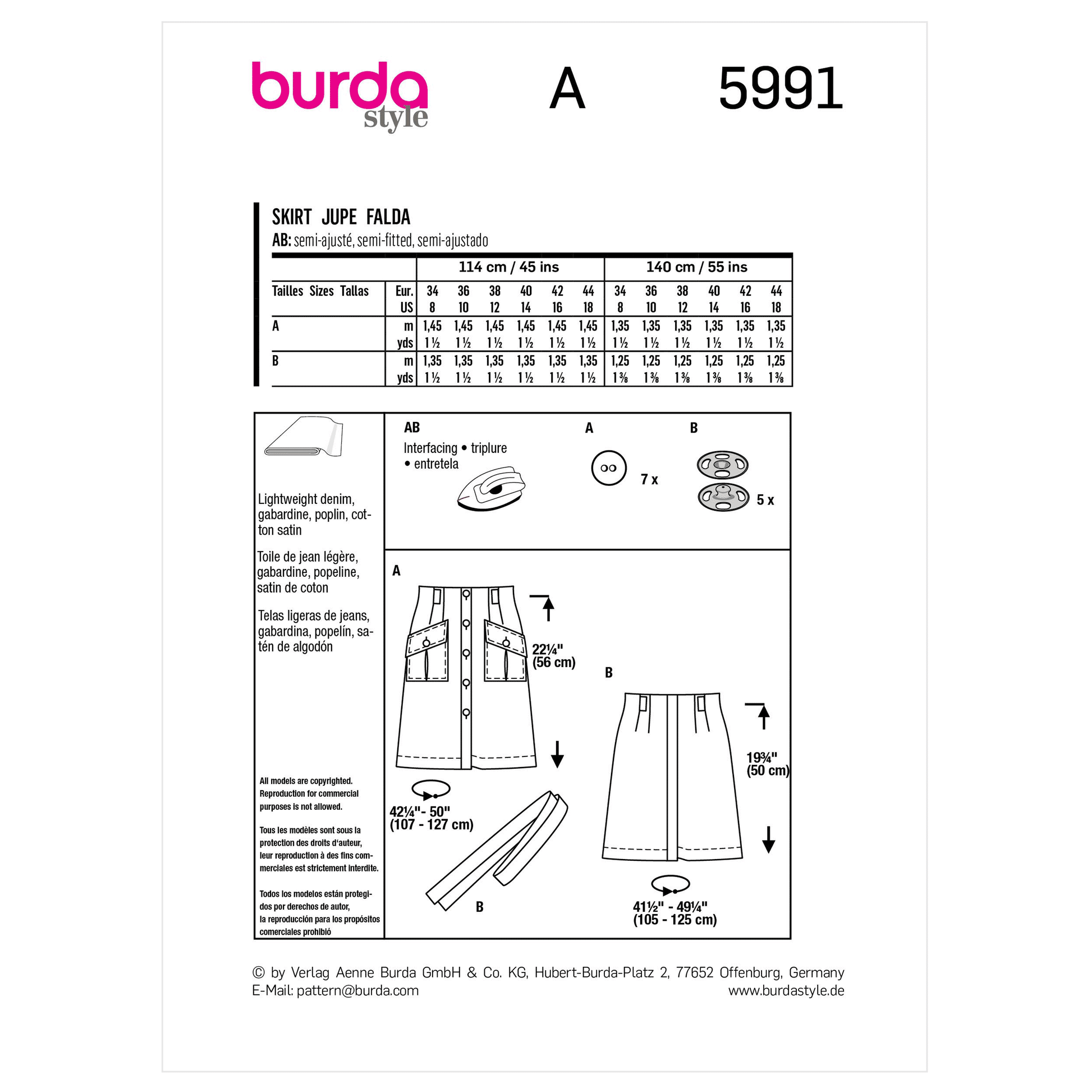 Burda Pattern X05991 Misses' Skirt/Pants