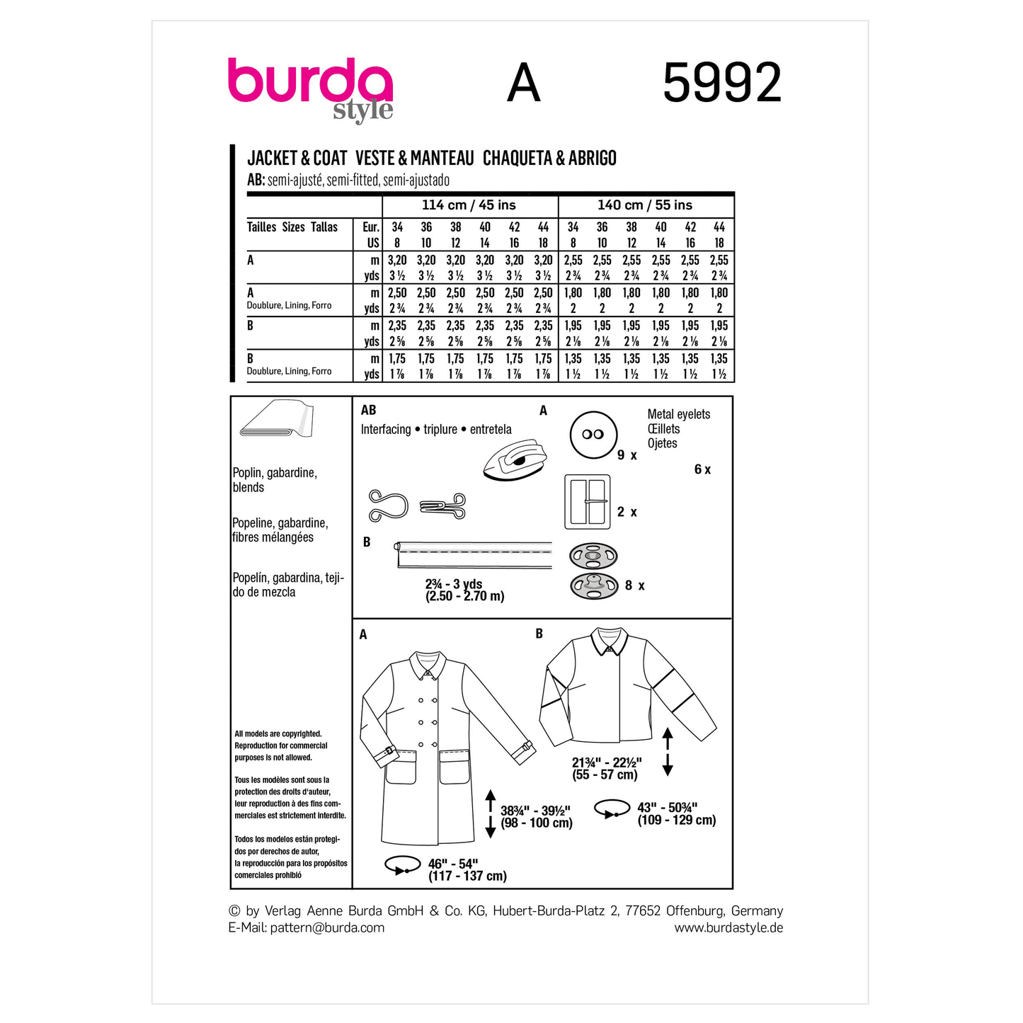 Burda Pattern X05992 Misses' Jacket