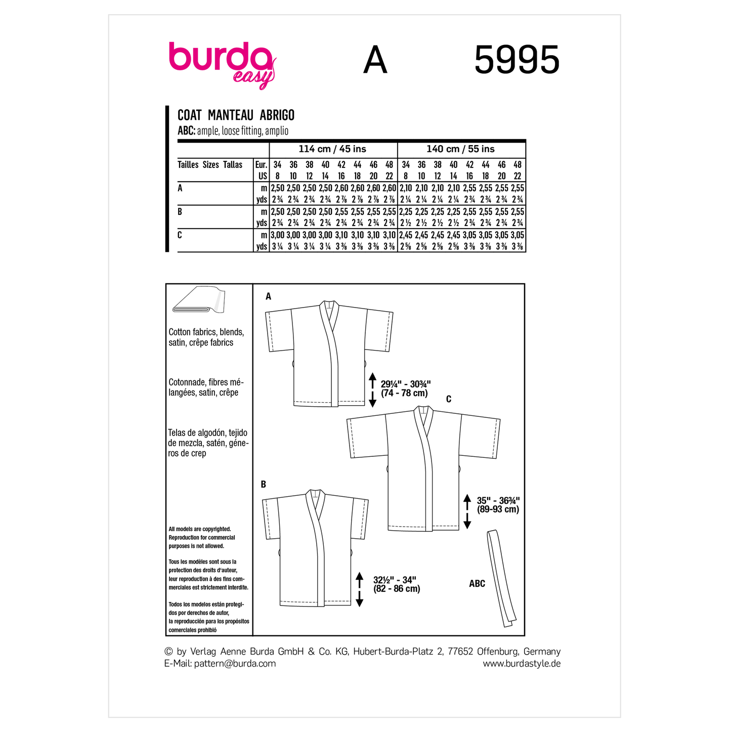 Burda Pattern X05995 Misses' Jacket