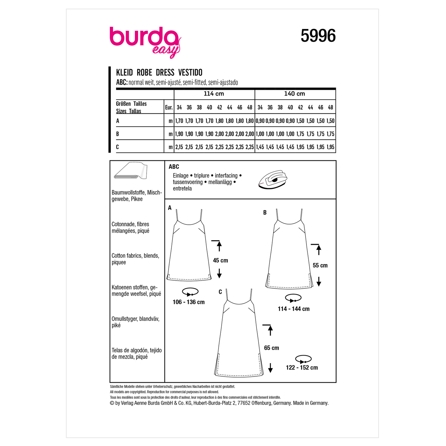 Burda Pattern X05996 Misses' Dress