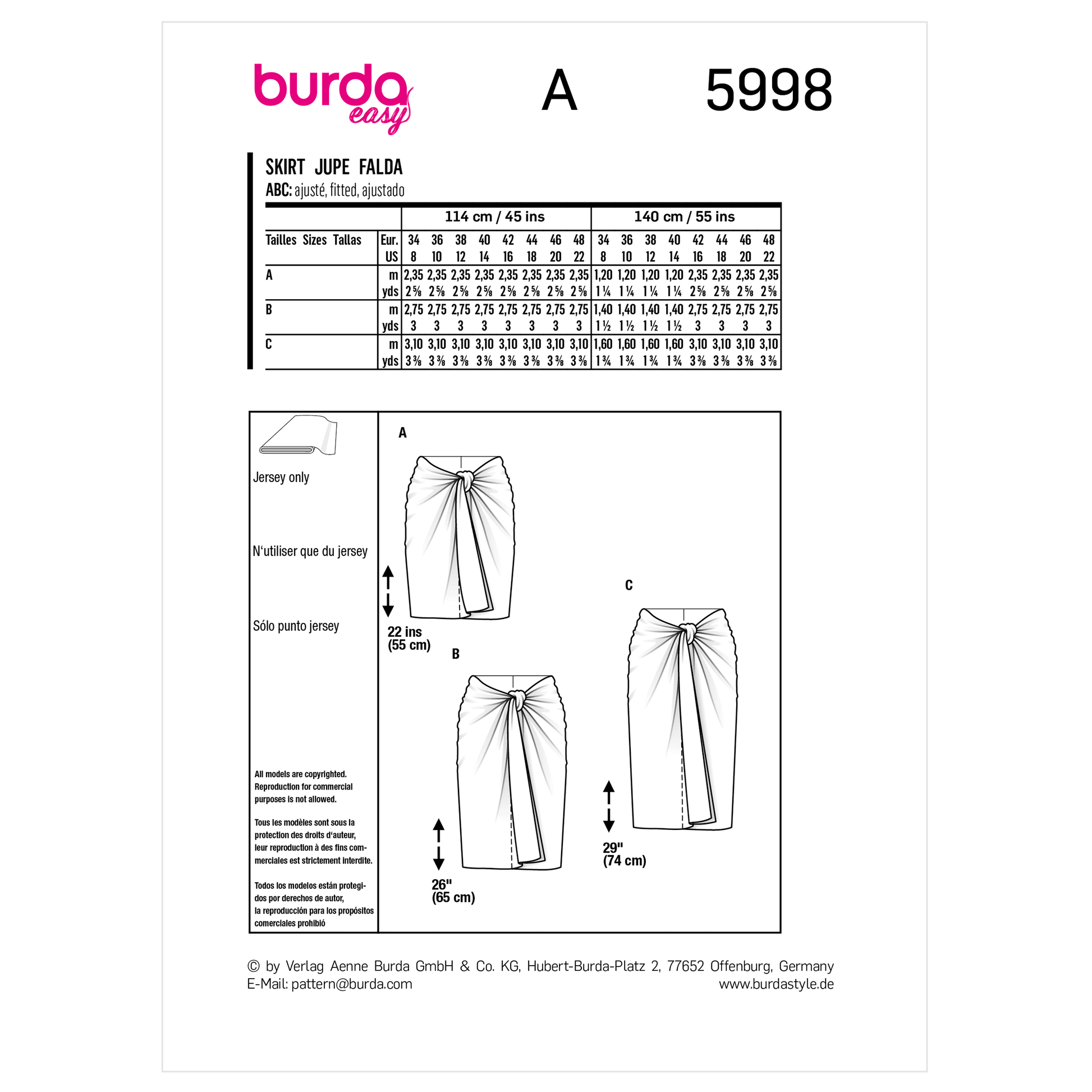 Burda Pattern X05998 Misses' Skirt/Pants