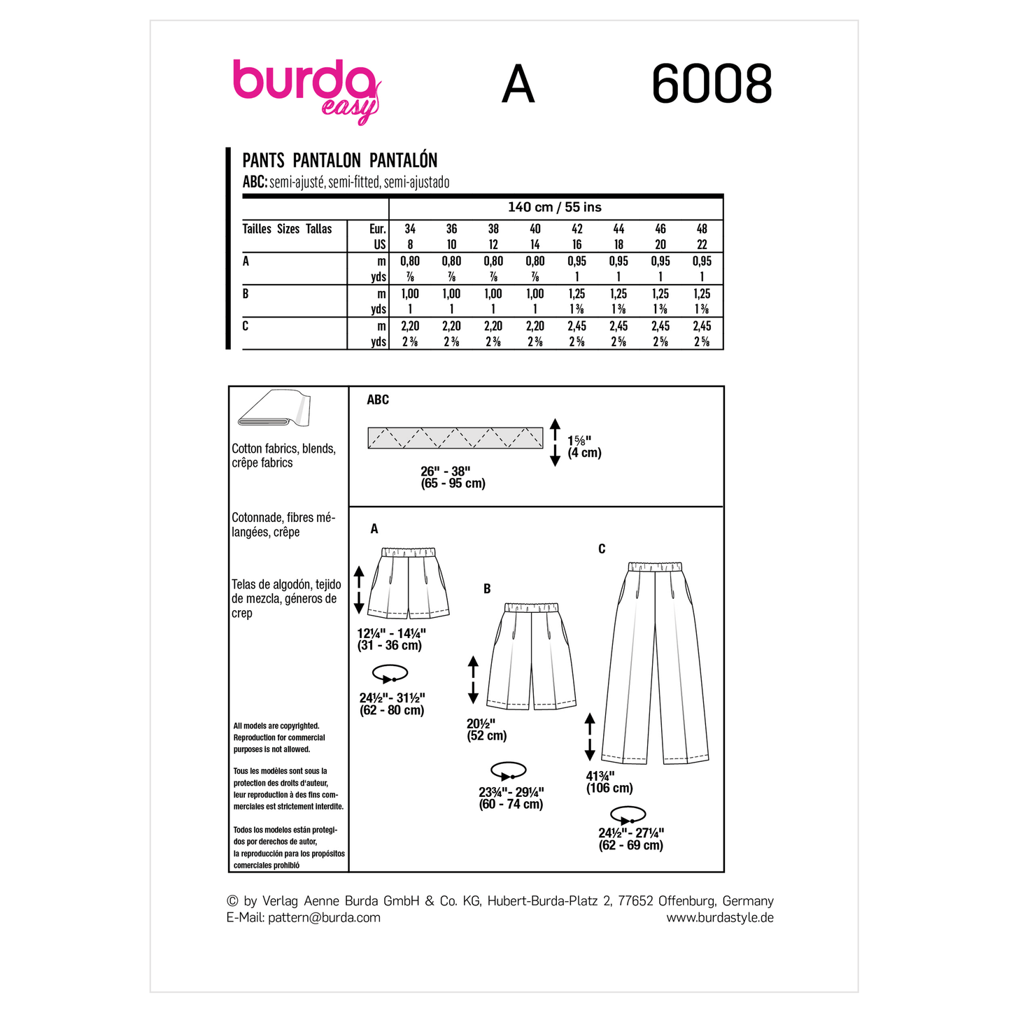 Burda Pattern X06008 Misses' Skirt/Pants