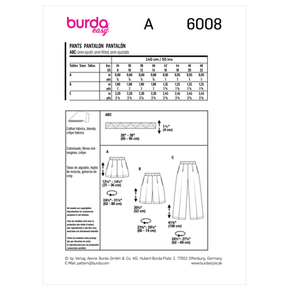 Burda Pattern X06008 Misses' Skirt/Pants