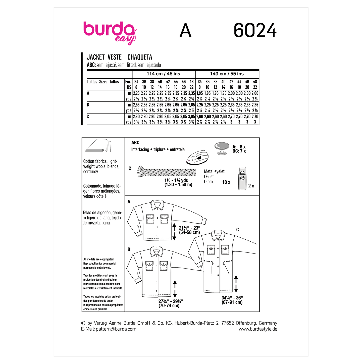 Burda Pattern 6024 Misses' Jacket