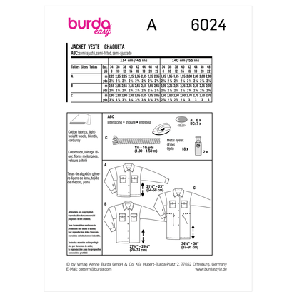 Burda Pattern 6024 Misses' Jacket