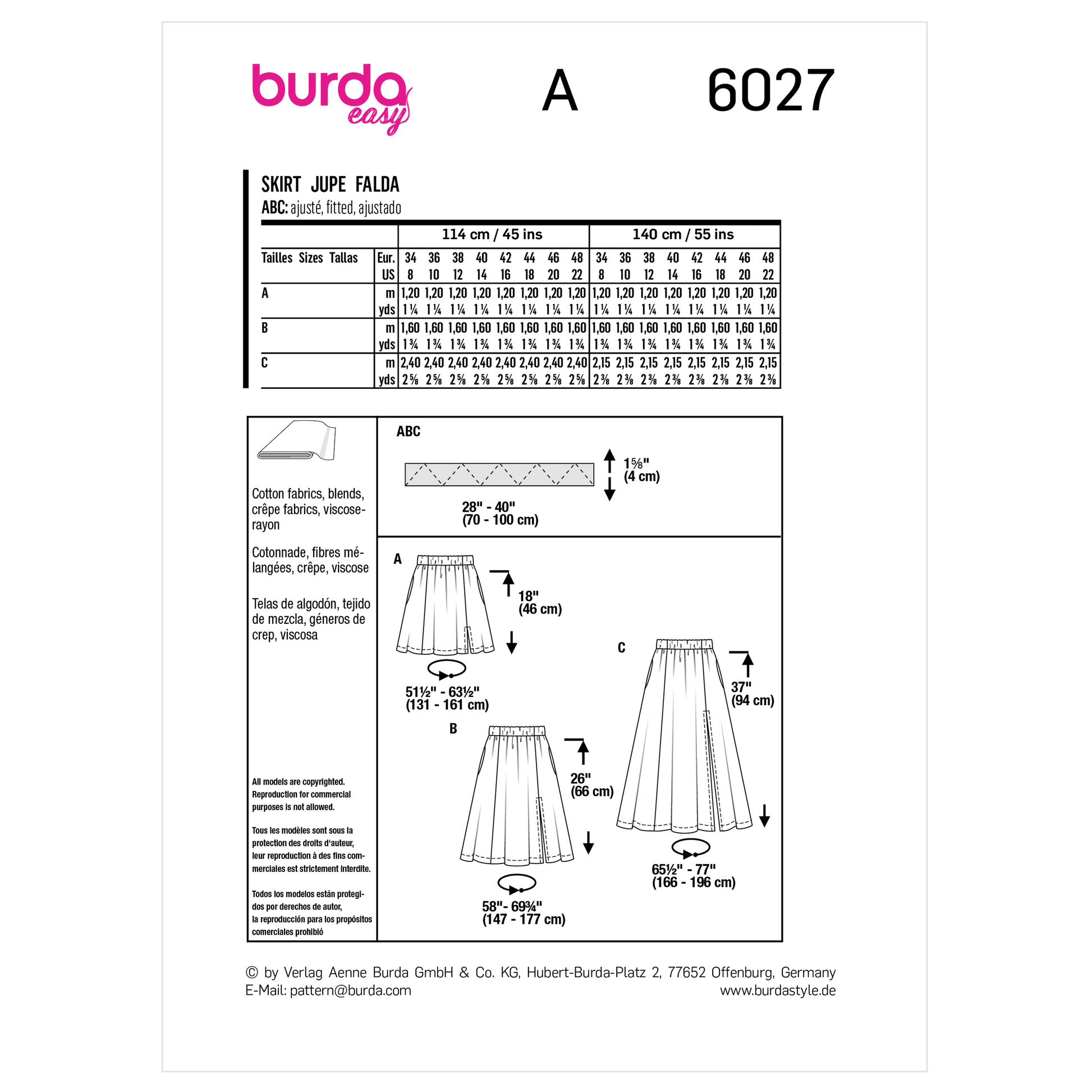 Burda Pattern X06027 Misses' Skirt/Pants