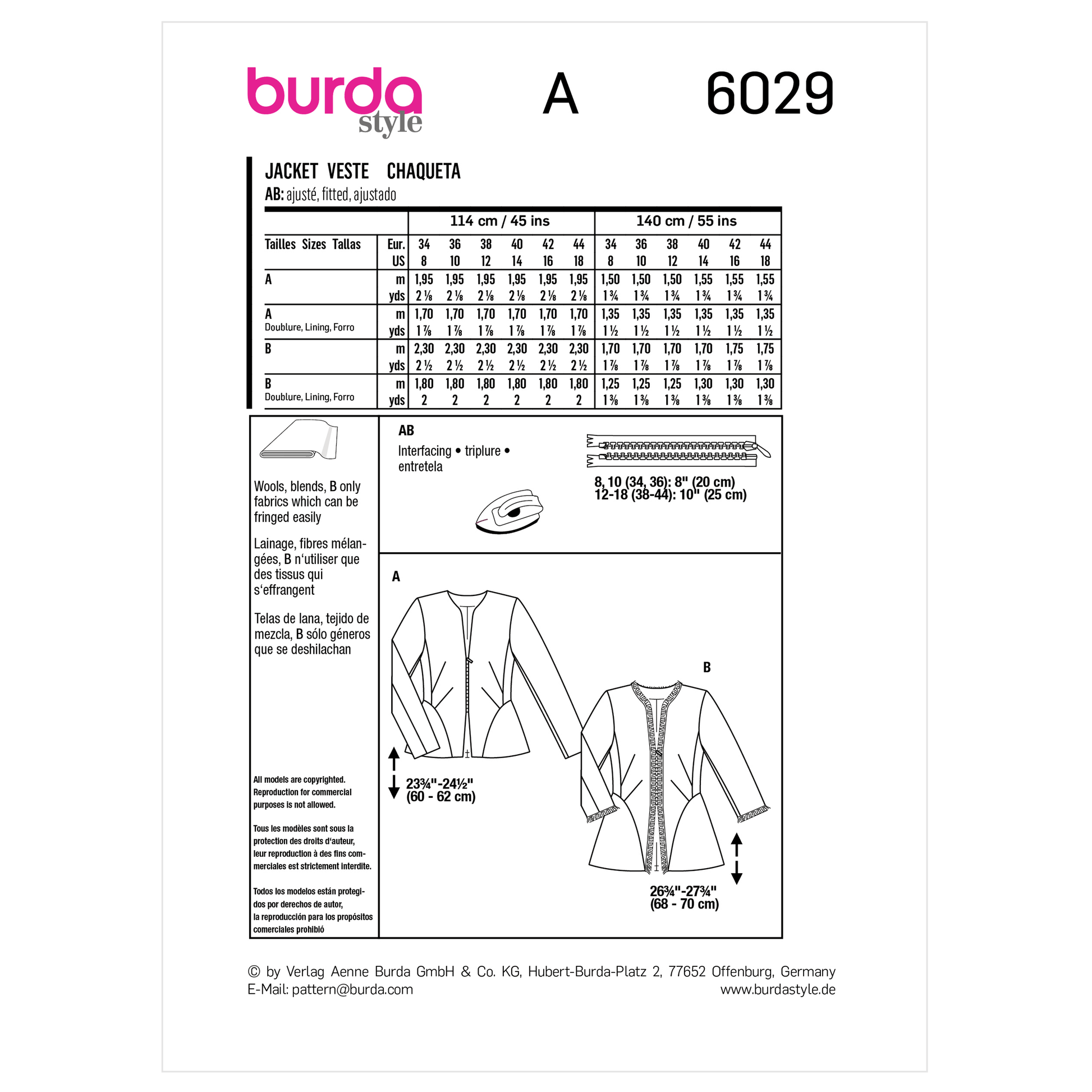 Burda Pattern X06029 Misses' Jacket