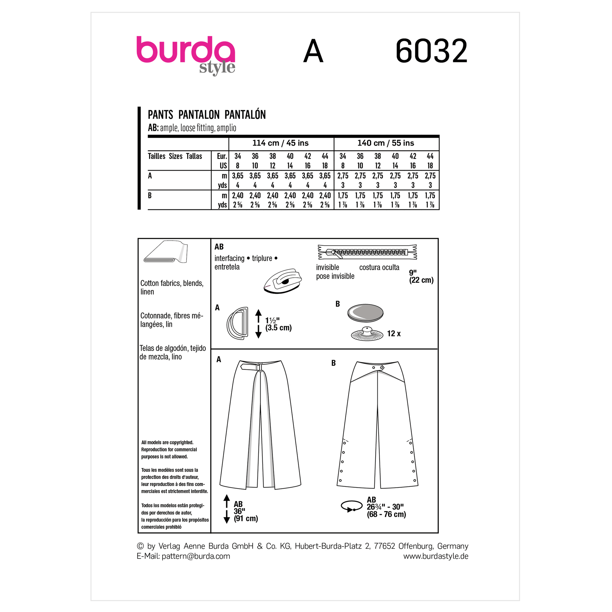 Burda Pattern X06032 Misses' Skirt/Pants