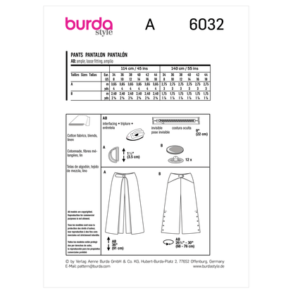 Burda Pattern X06032 Misses' Skirt/Pants