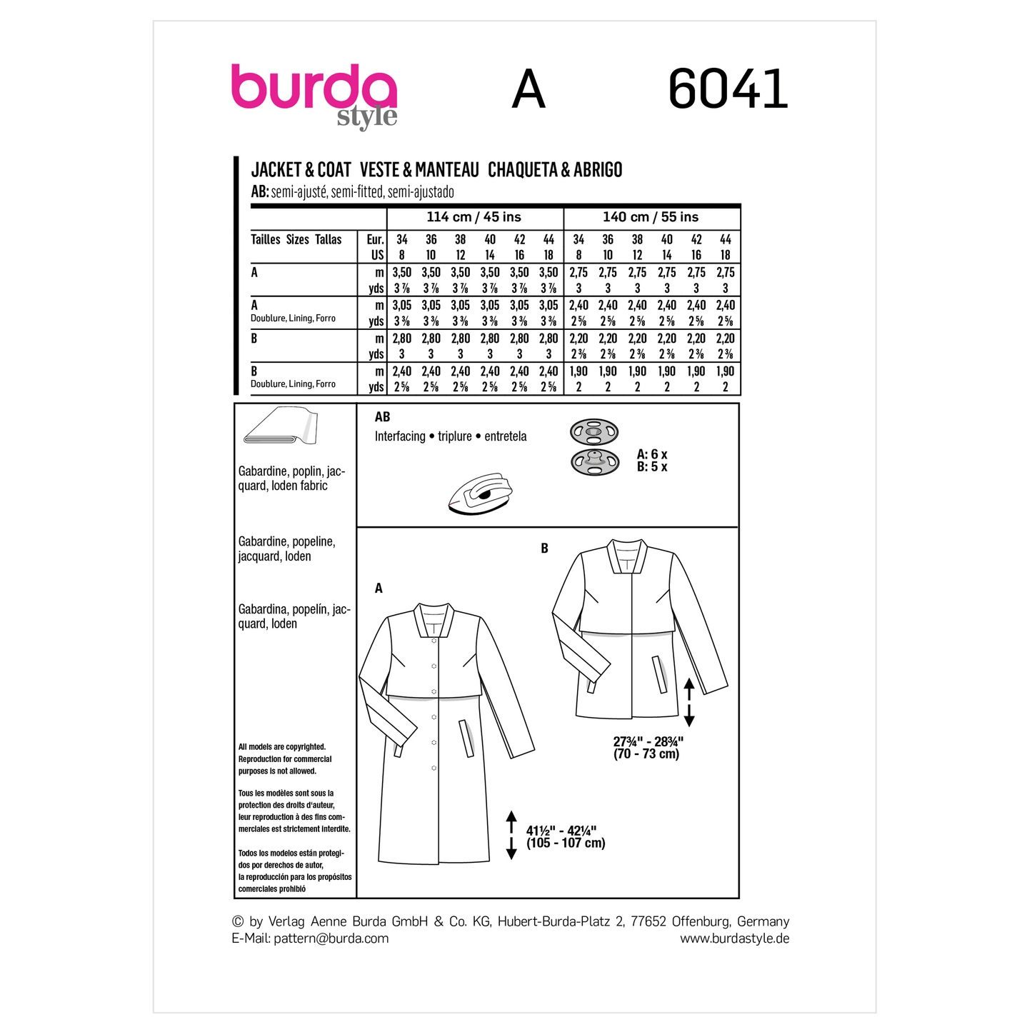 Burda Pattern X06041 Misses' Jacket