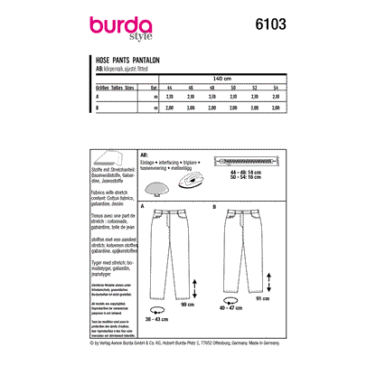 Burda Pattern 6103 Women's Trousers and Pants