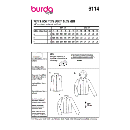 Burda Pattern 6114 Misses' Waistcoat, Vest, Jacket