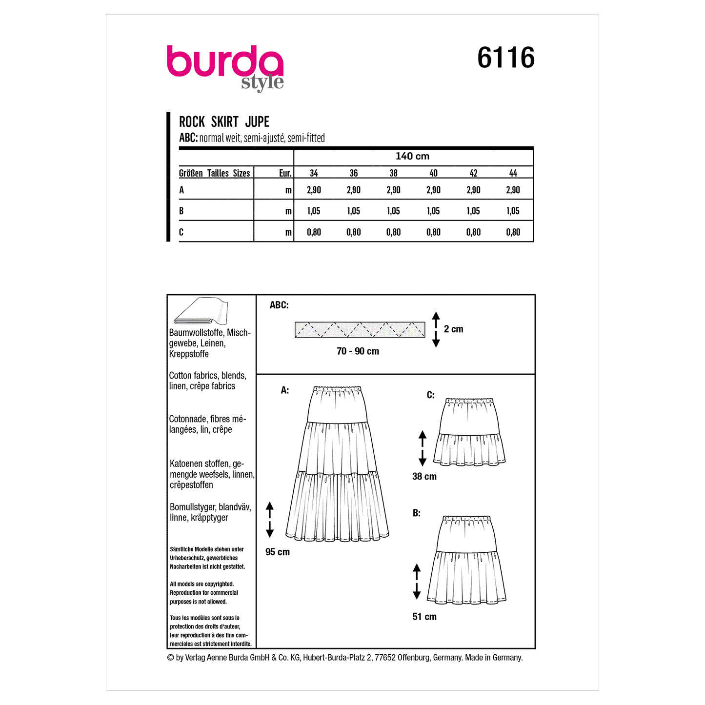 Burda Pattern 6116 Misses' Skirt