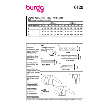 Burda Pattern 6120 Misses' Jacket and Vest