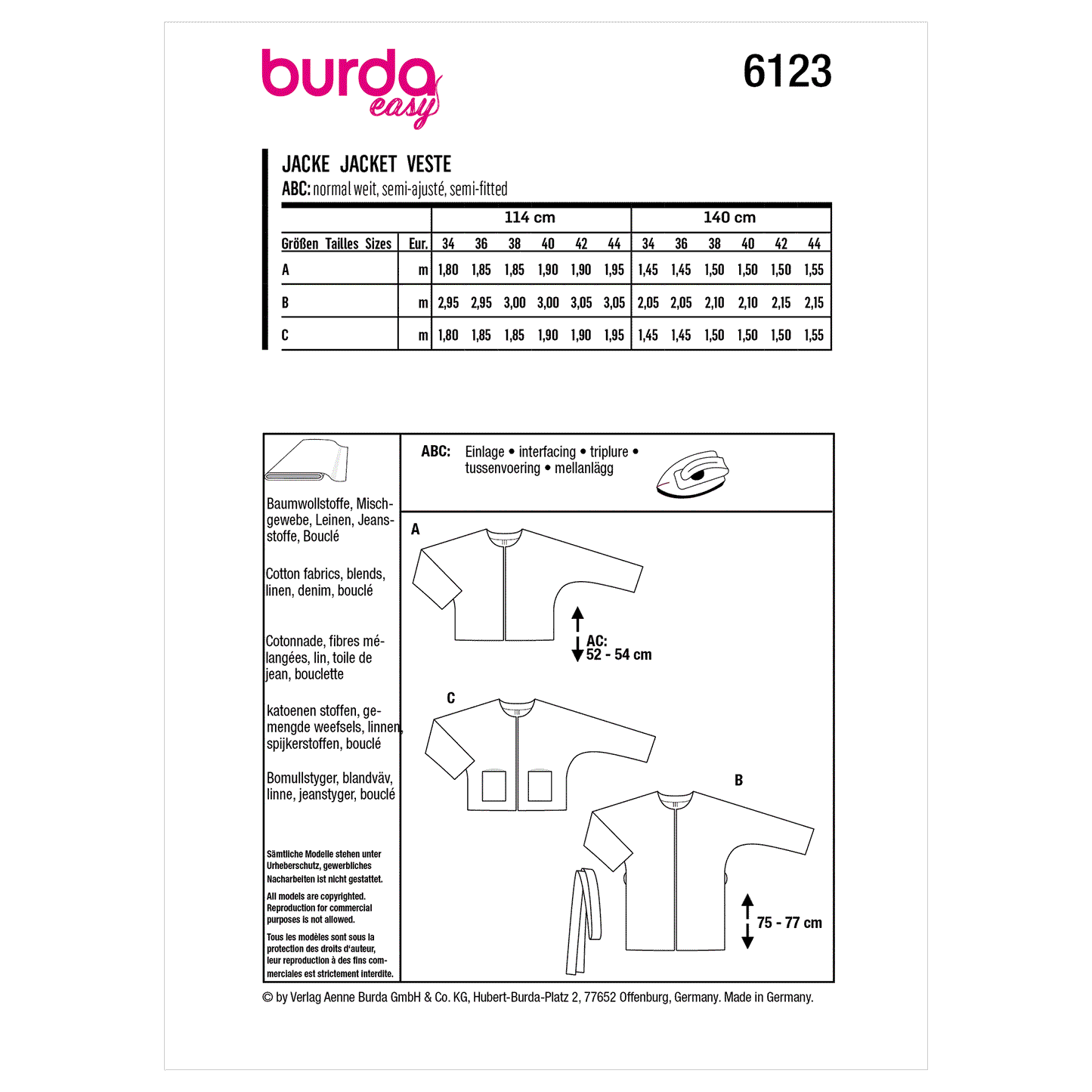 Burda Pattern 6123 Misses' Jacket