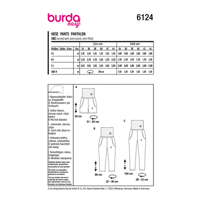 Burda Pattern 6124 Misses' Trousers and Pants