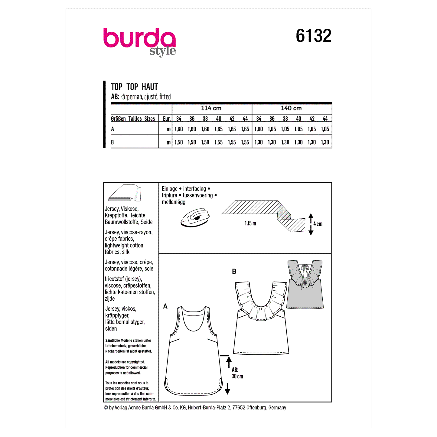 Burda Pattern 6132 Misses' Tank Top