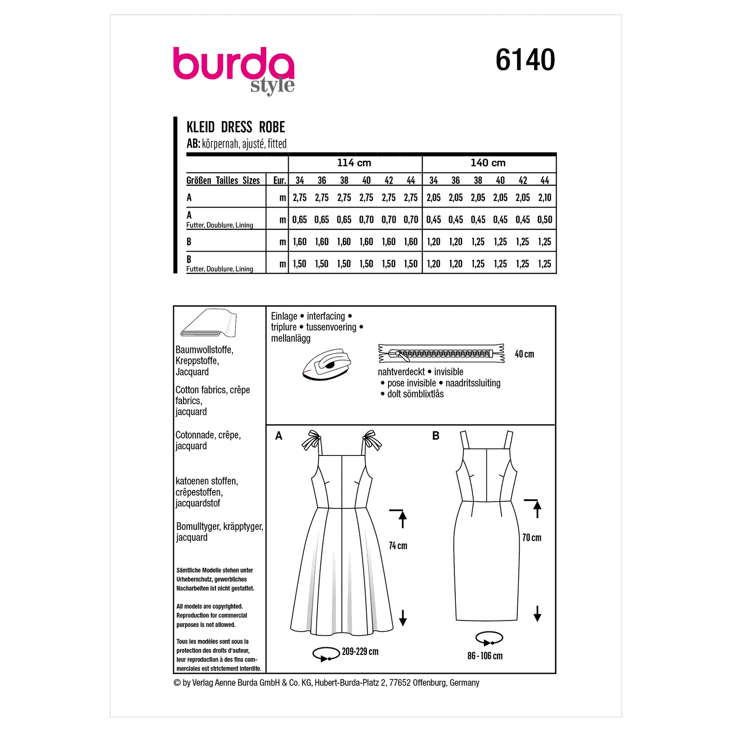 Burda Pattern 6140 Misses' Dress