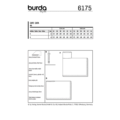 Burda Pattern 6175 Misses' Cape – Rectangular – with roll neck