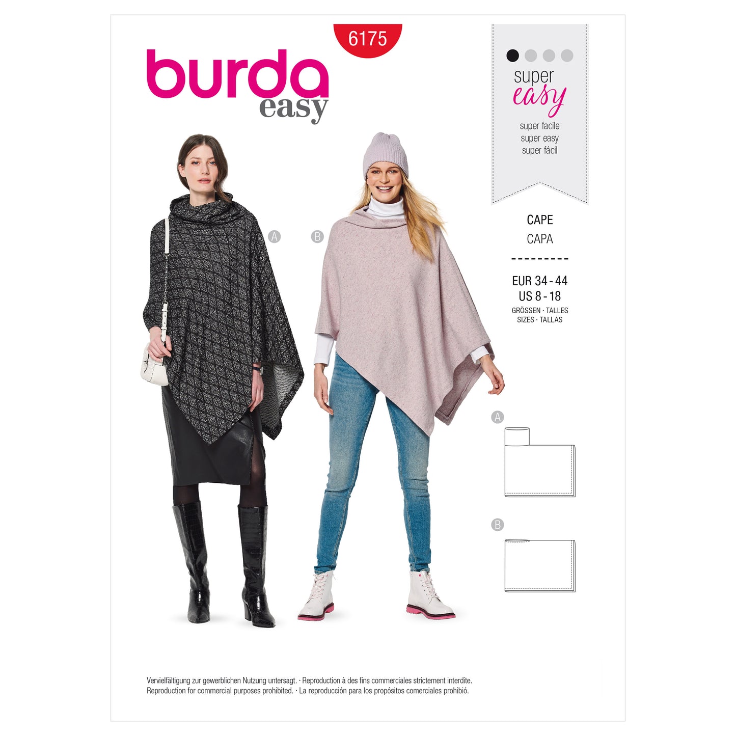 Burda Pattern 6175 Misses' Cape – Rectangular – with roll neck