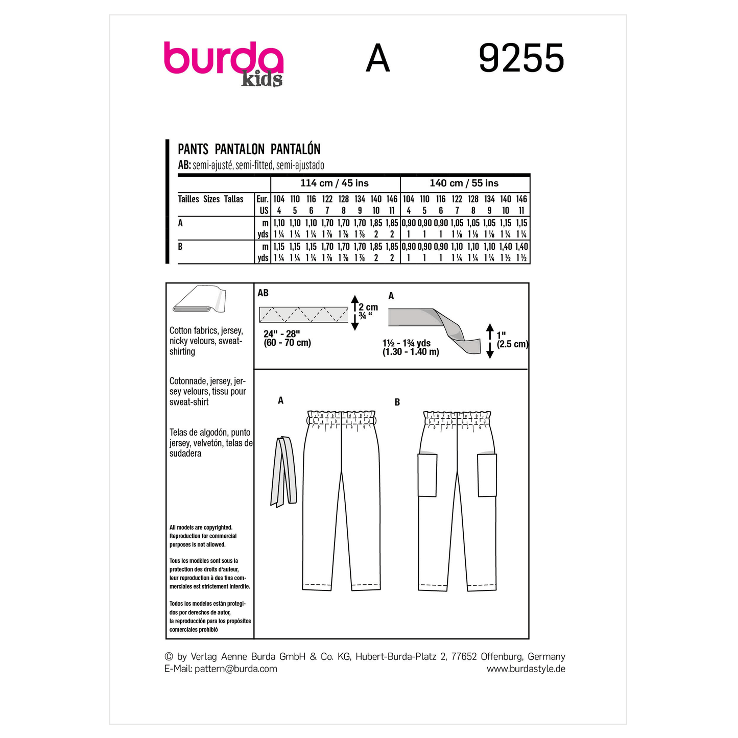 Burda Pattern X09255 Child Skirt/Pants