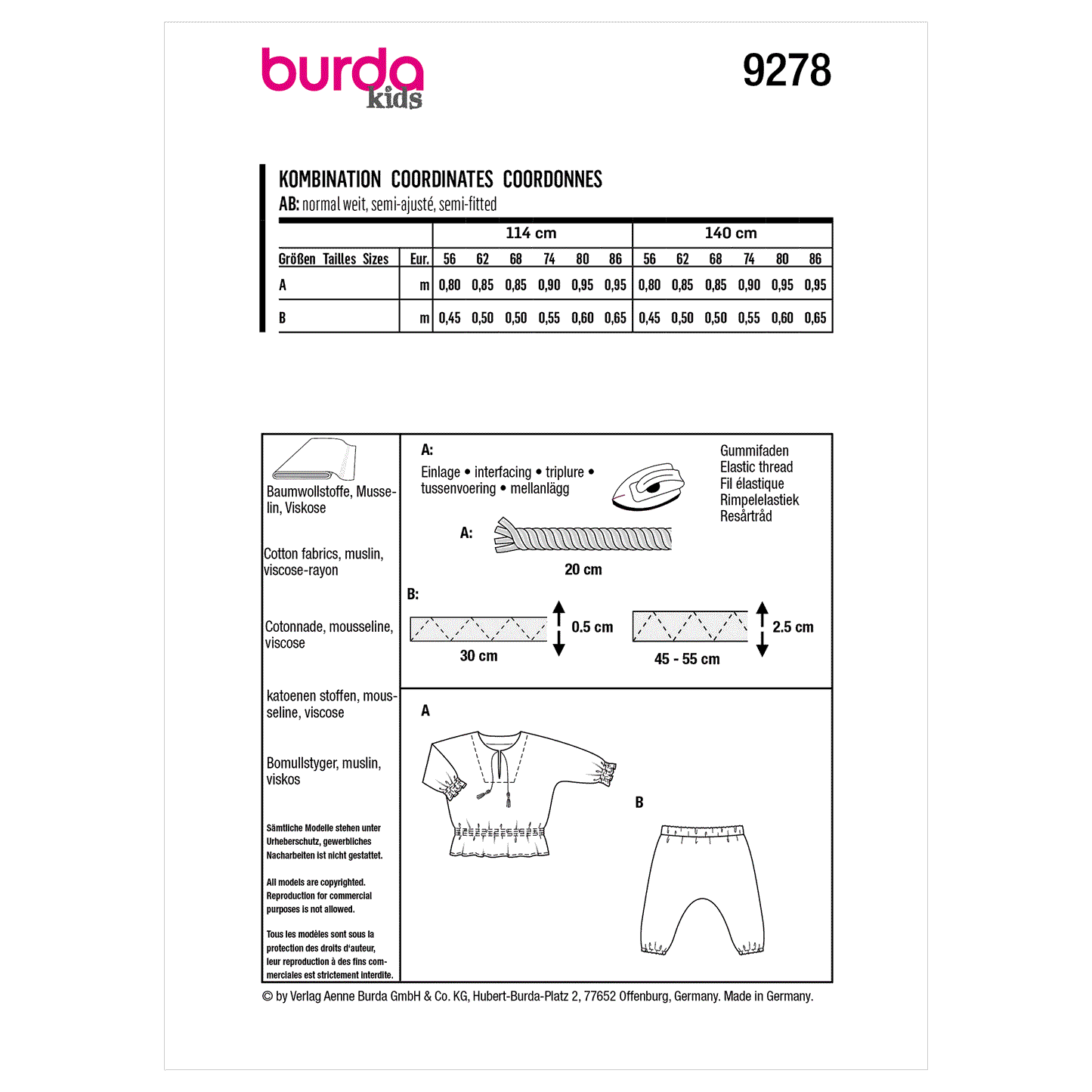 Burda Pattern 9278 Babies' Top and Trousers or Pants