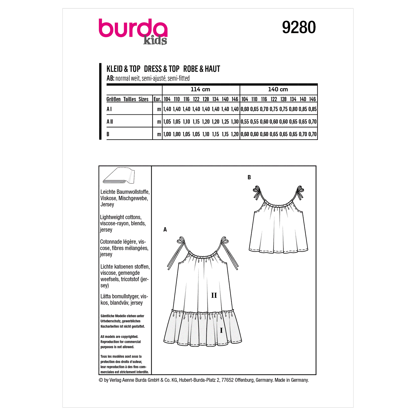 Burda Pattern 9280 Children's Top and Dress