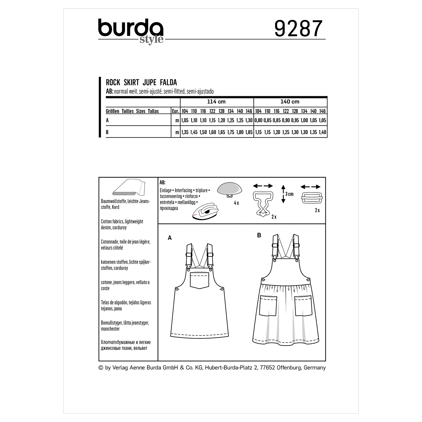 Burda Pattern 9287 Children's Bibbed skirt – Pinafore