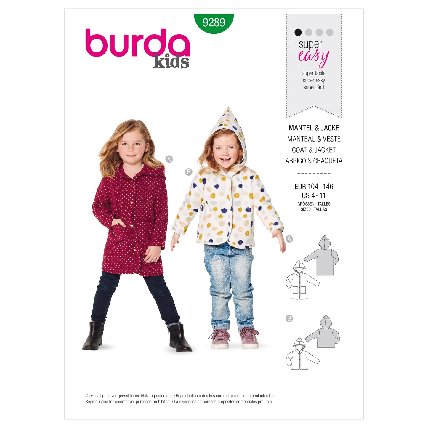 Burda Pattern 9289 Children's Coat –  Jacket – Hood