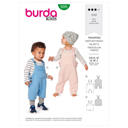 Burda Pattern 9295 Babies' Bibbed trousers or pants – Overalls with straps