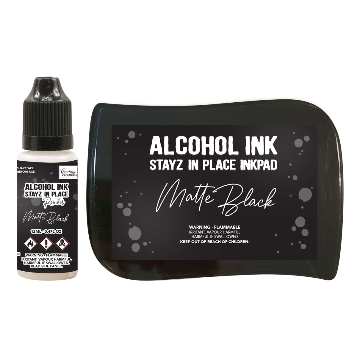 Couture Creations Stayz in Place Alcohol Ink Pad Reinker, Jet Black- 12ml