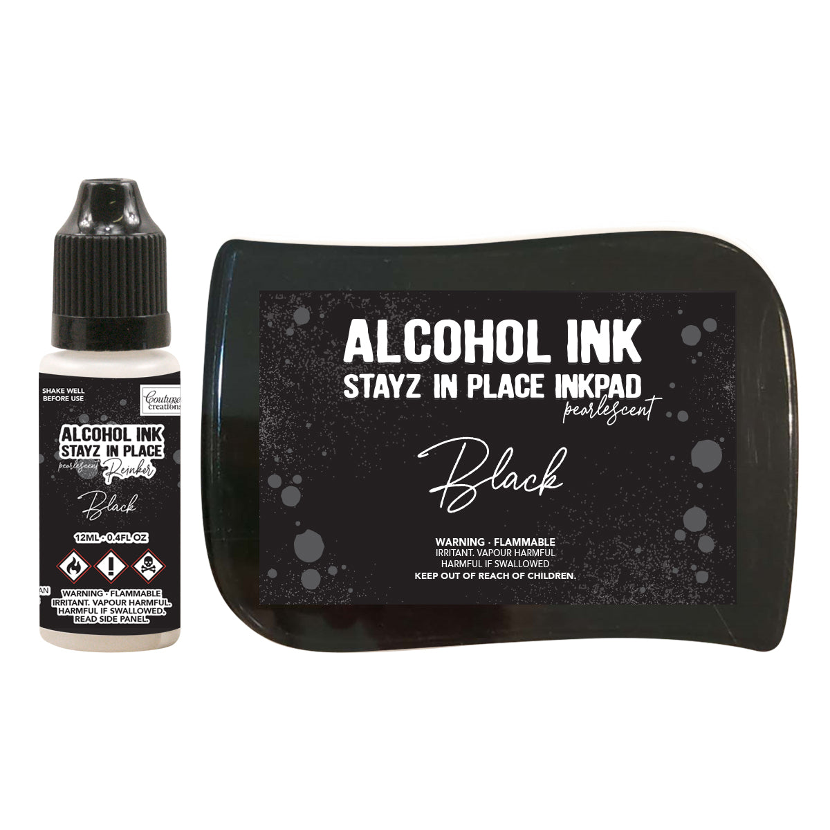 Couture Creations Stayz in Place Alcohol Ink Pad Reinker, Jet Black Pearlescent- 12ml