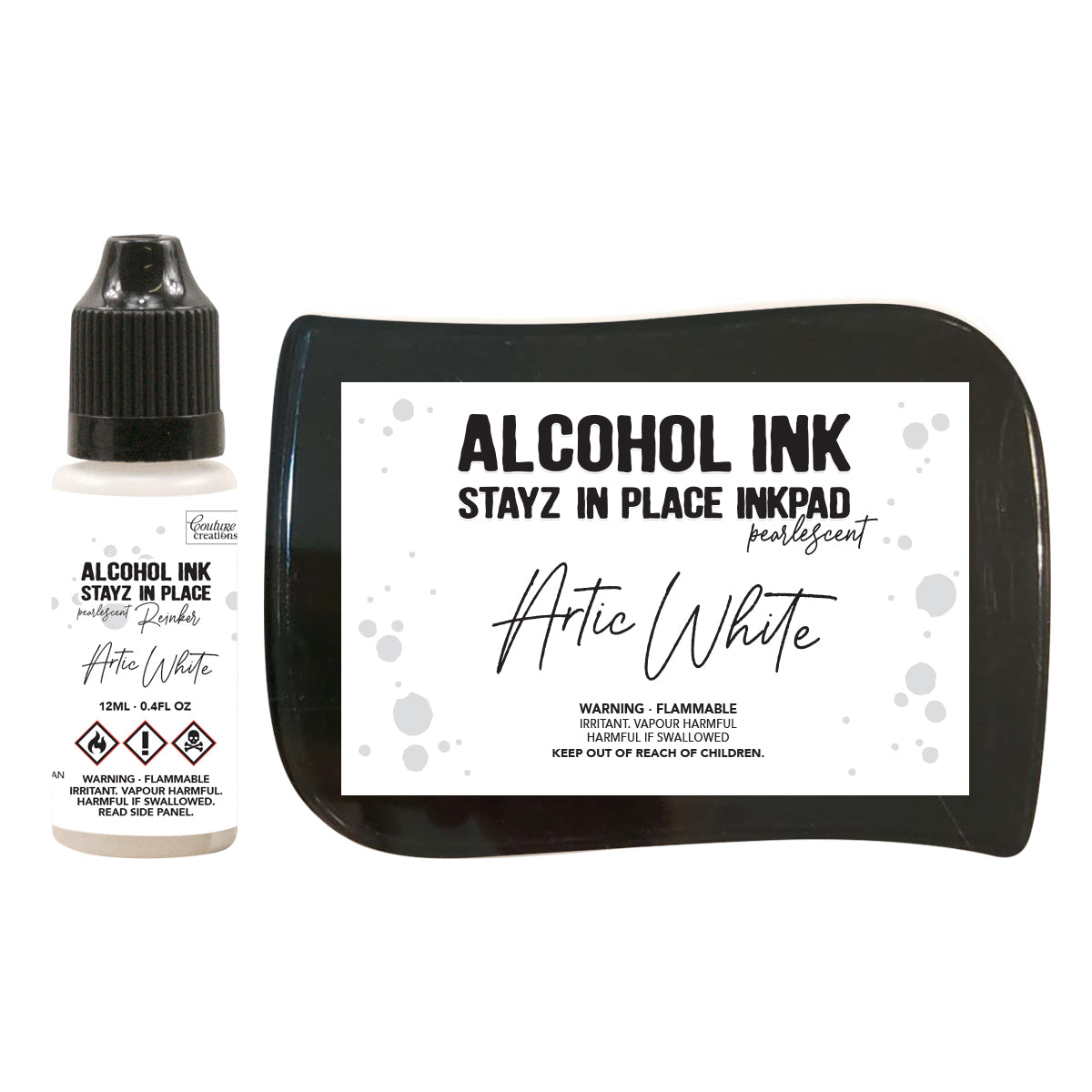 Couture Creations Stayz in Place Alcohol Ink Pad Reinker, Artic White Pearlescent- 12ml