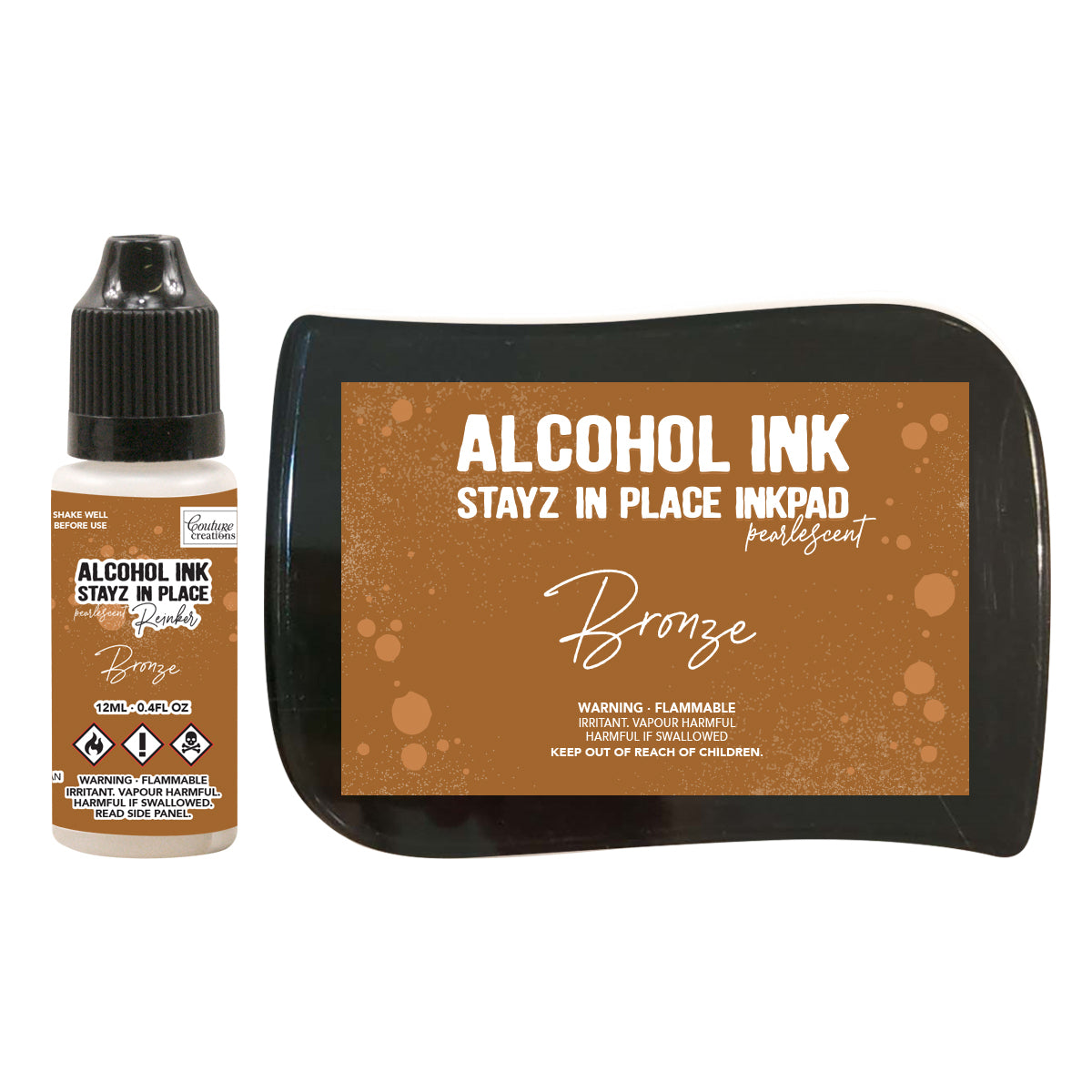 Couture Creations Stayz in Place Alcohol Ink Pad Reinker, Bronze Pearlescent- 12ml